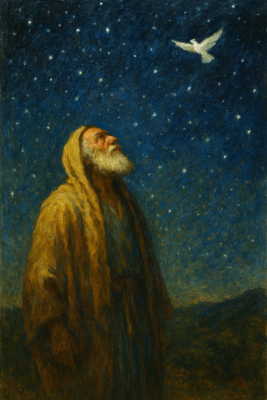 Abram, the Spirit of God as a white dove, staring at the night sky being told his offspring will be as numerous as the stars.