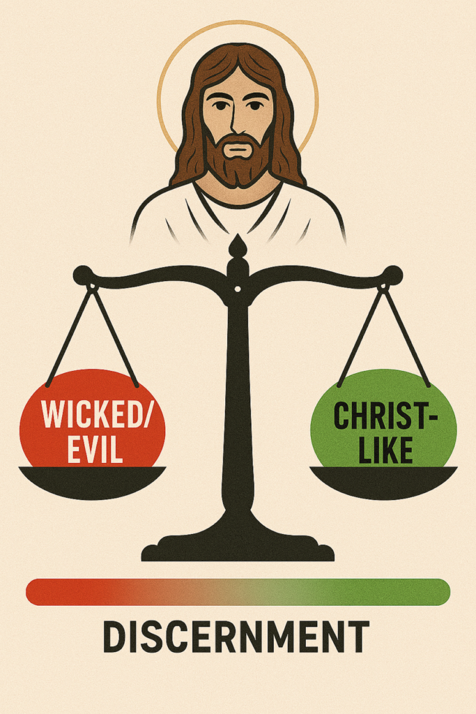 Jesus overlooking a scale showing the balance between human discernment and divine oversight when it comes to being tolerate.