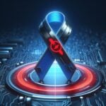 High Tech illustration of prostate cancer ribbon with a red circle to illustrate not-detectable.