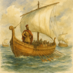 A watercolor of a first‑century Greek ship departing a harbor, symbolizing an apostolos—one sent out with authority on a mission.