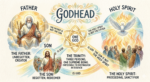 A complex diagram showing the Father, Son, and Holy Spirit. There are various lines showing what the relationship between them is and is not, as far as we understand.