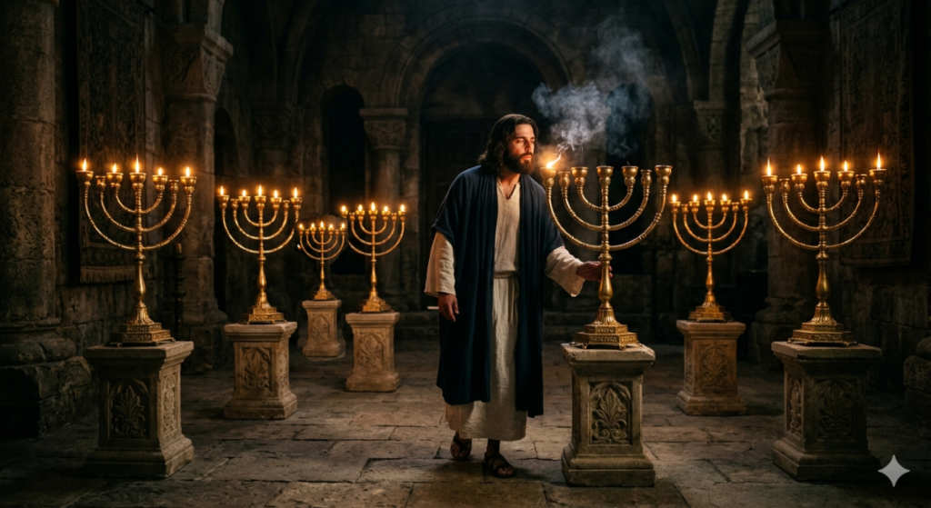 Jesus, walking among the seven lampstands, blowing out the one for the church in Ephesus, preparing to "take it away".
