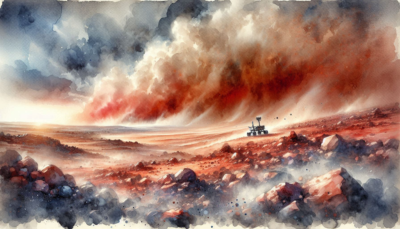 AI generated image of the Mars Perseverance Rover, on the surface of Mars.
