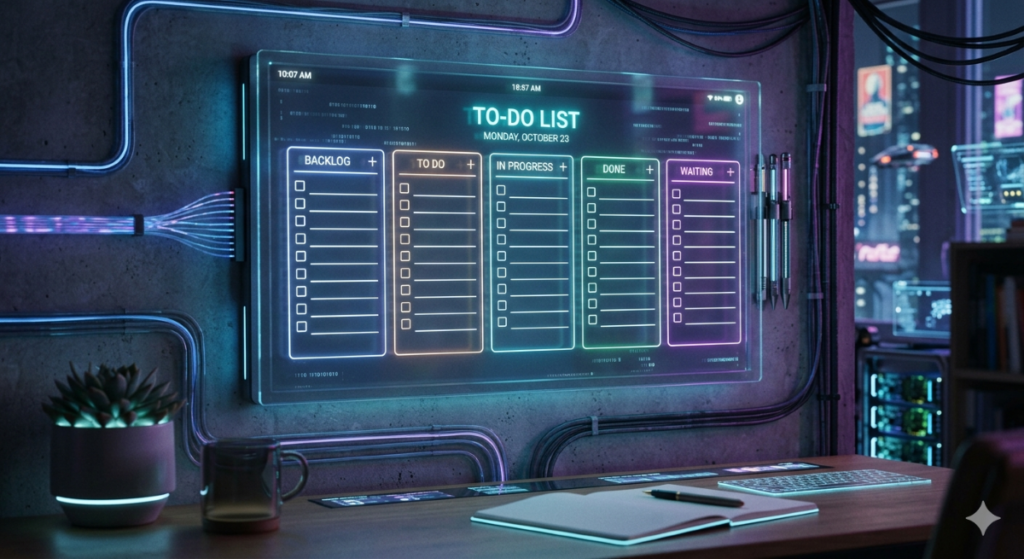 Hi tech, computerized "to do" list, with all the entries blank.