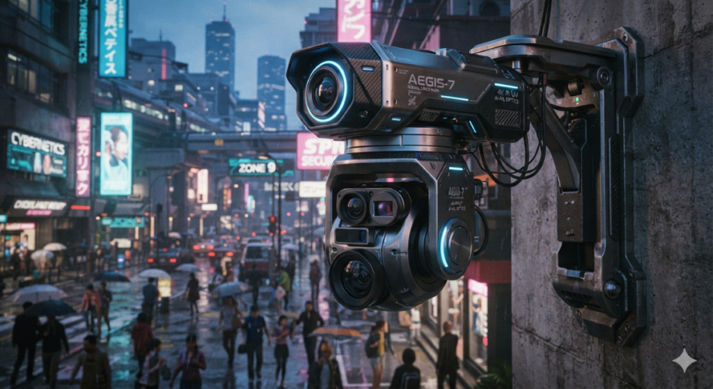 A hi-tech surveillance camera system, in plain sight, watching, gathering, and remembering everything it sees.